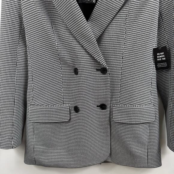 Express New Black White Houndstooth Blazer Small Double Breasted Academia Office - Picture 3 of 13